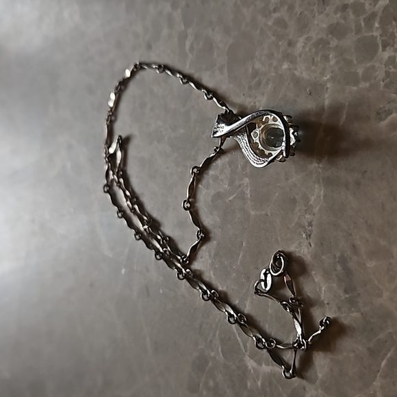 AMAZING BLUE TOPAZ TEARDROP ASJ 925 SILVER FILIGRE ORIGINAL CABLE CHAIN NECKLACE - Picture 4 of 9